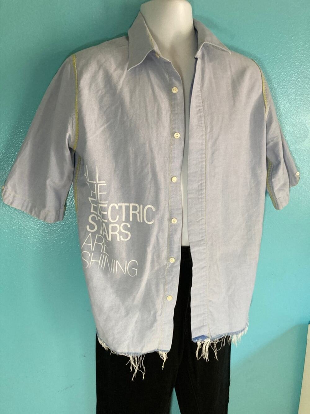 Obedient Sons Y2K Button Up Casual Shirt Mens Size M Blue Cotton Collared